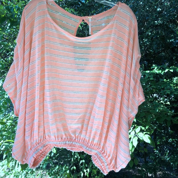 Free People Tops - Free People Peach & White Off-shoulder Top
